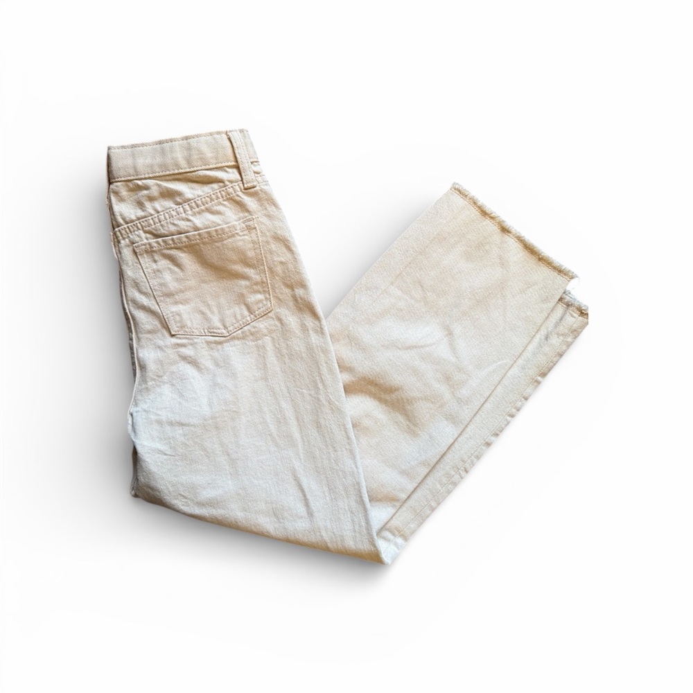 Old Navy Girls Cream High Rise Slouchy Straight Jeans W/ Frayed Hem NEW